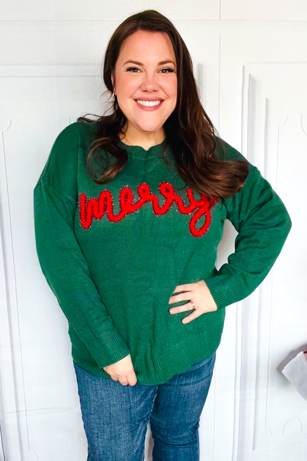 Be Merry Hunter Green Pop Up Sweater