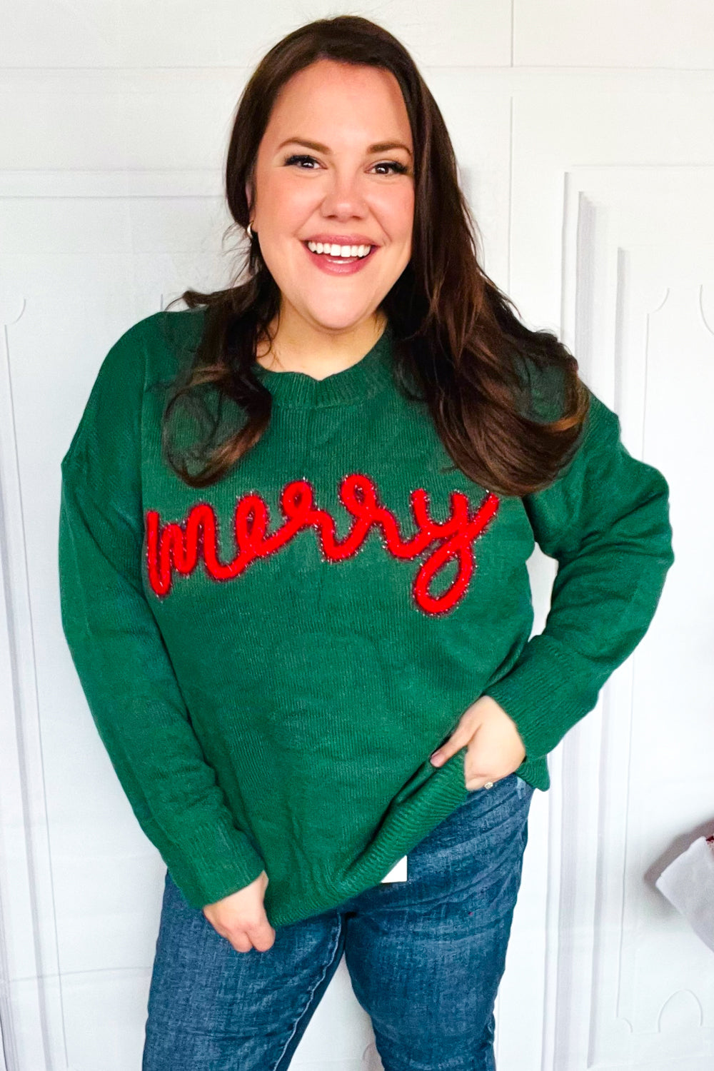 Be Merry Hunter Green Pop Up Sweater