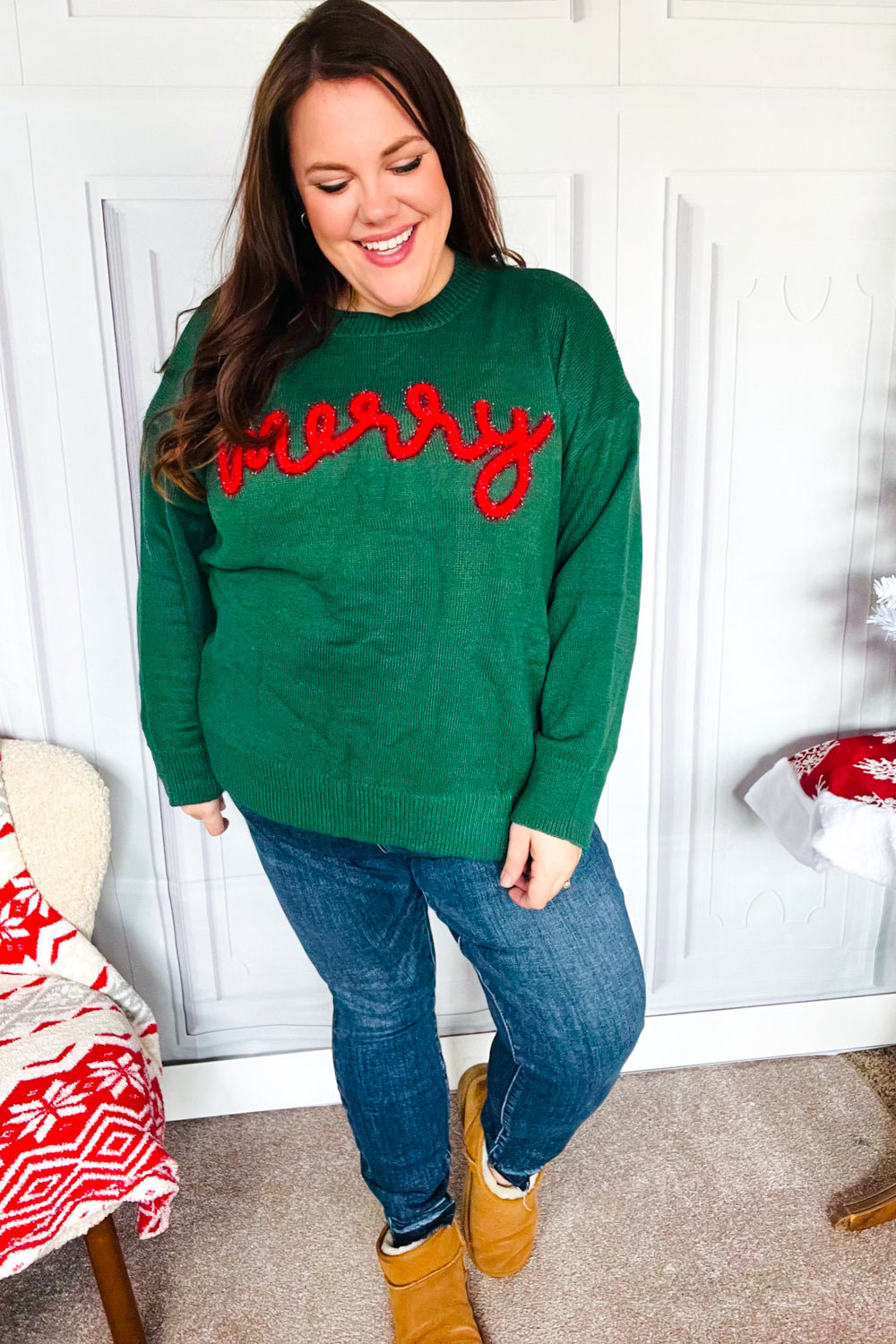 Be Merry Hunter Green Pop Up Sweater