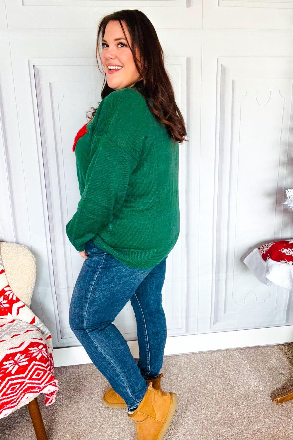 Be Merry Hunter Green Pop Up Sweater