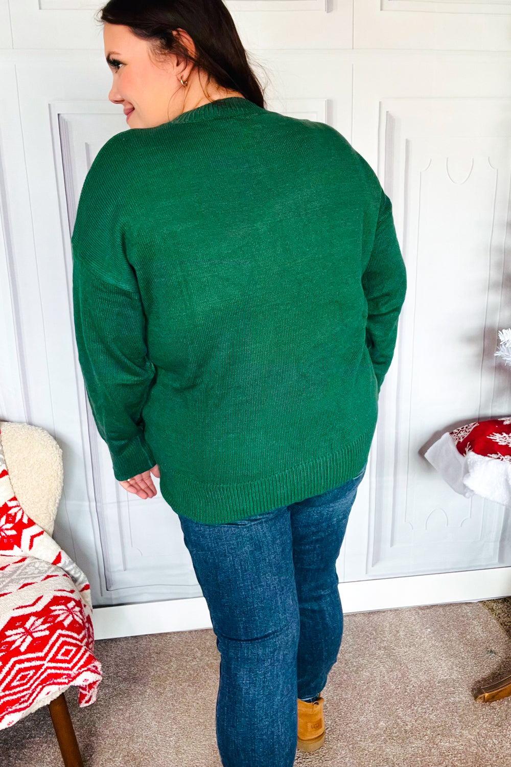 Be Merry Hunter Green Pop Up Sweater