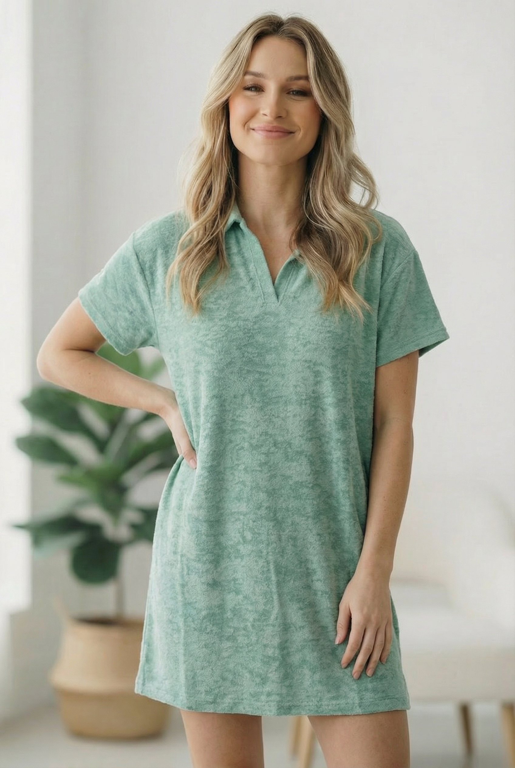 Got Green Light Textured Lounge Dress